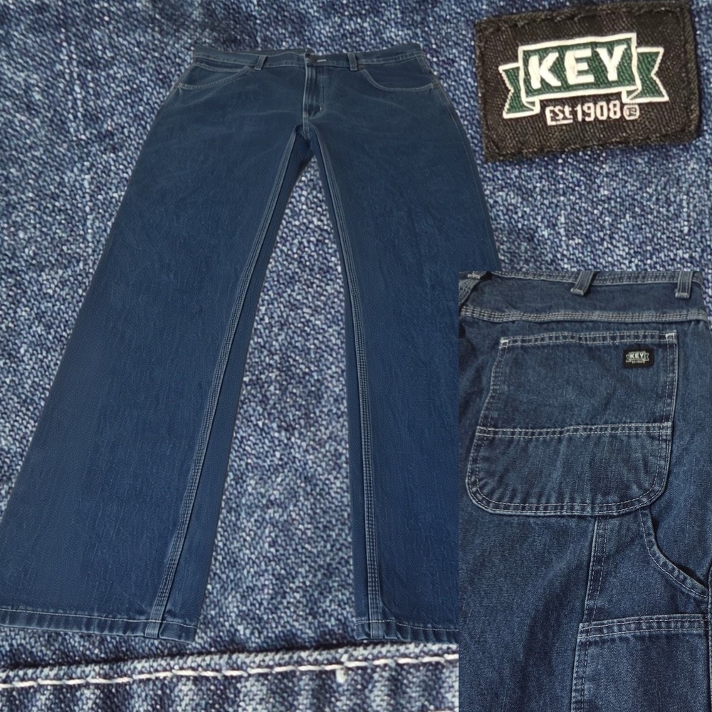 Key Carpenter Jeans Mens 36x32 Blue Denim Utility Workwear Pants VTG